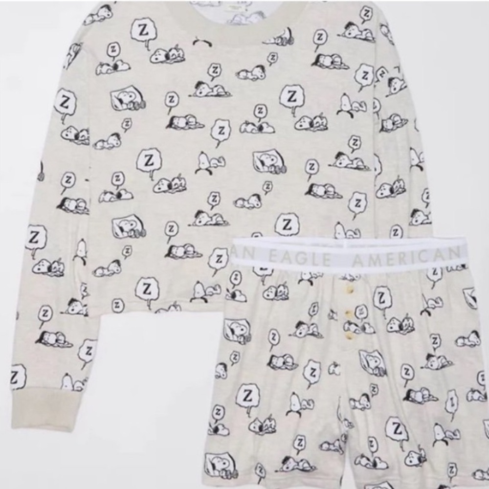 American eagle peanuts sleepy snoopy pajamas pj set LARGE